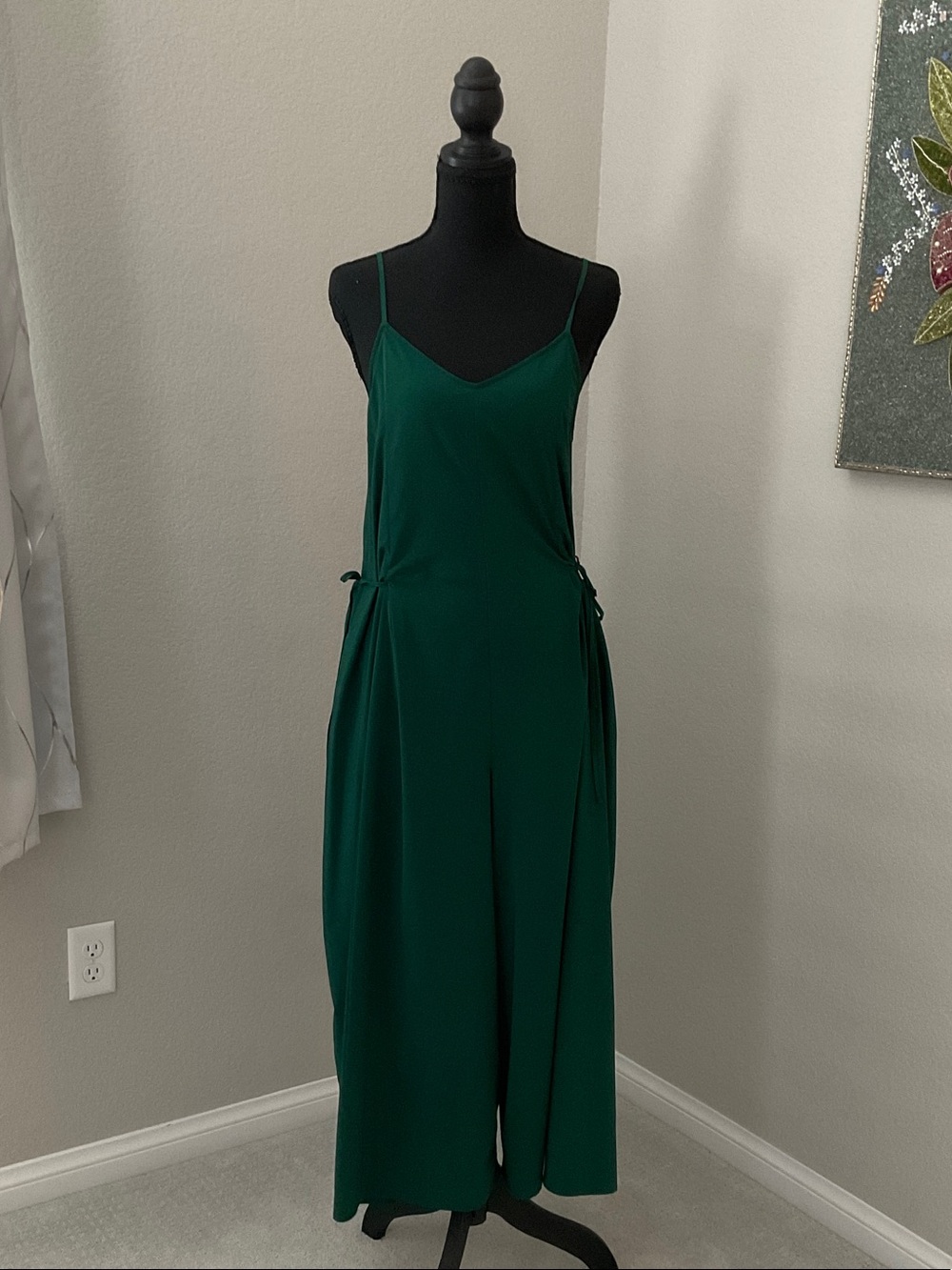 Athleta Deep Green Wideleg Jumpsuit with Side Ties and Pockets